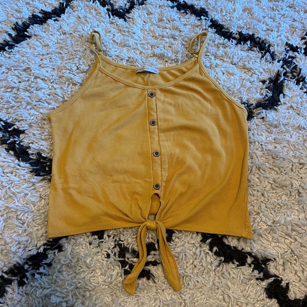 Active USA Mustard Button-Front Tie Tank Top